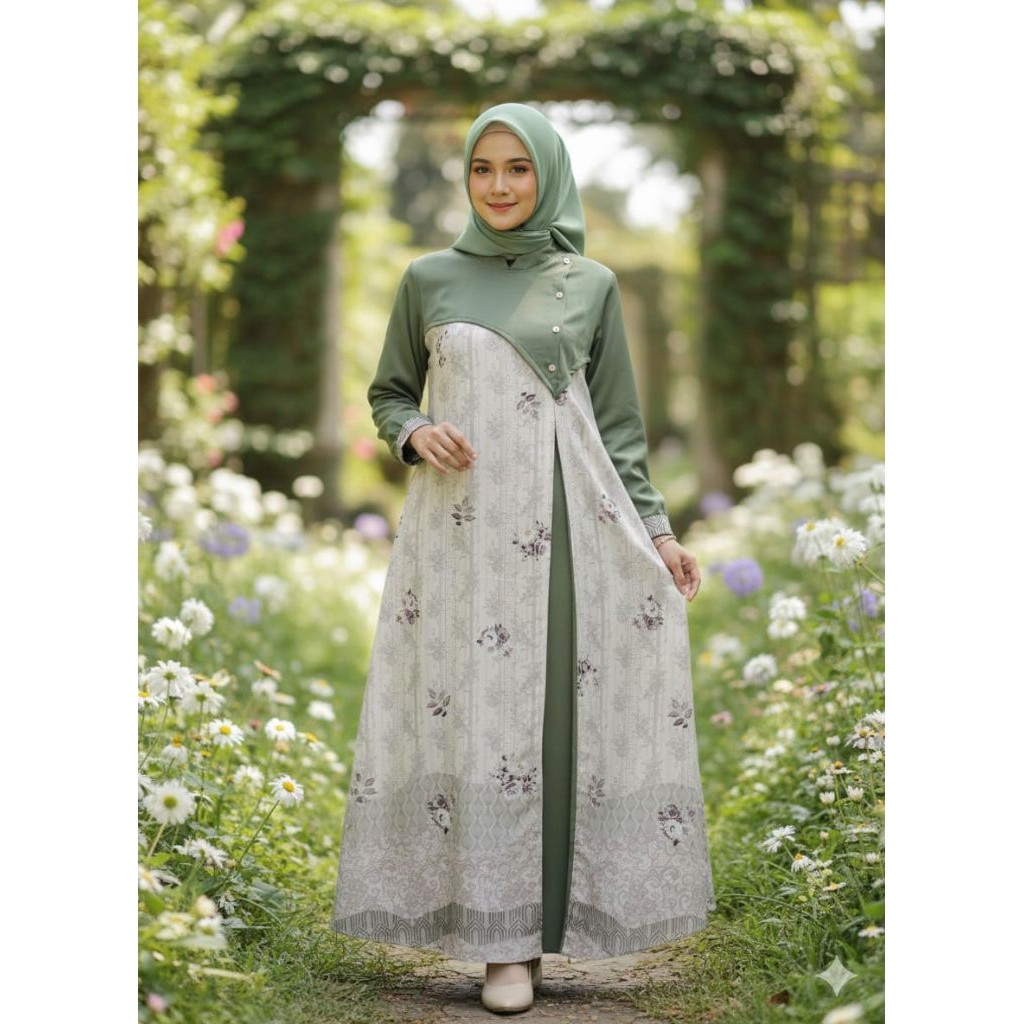 ERVINA.ID Gamis Batik Twill Tebal Dan Abiyan Silk