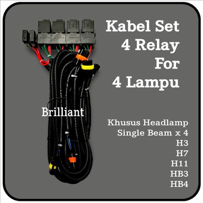 RWB - Kabel Set 4 Relay for 4 Lampu Single Beam - H3 / H7 / H11 / HB3 / HB4 - Low Beam HB4, High Bea