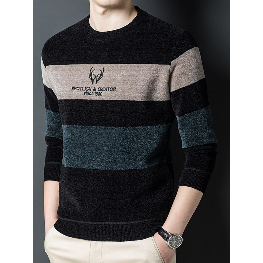 Chenille Knit Sweater Round Neck Casual Base Sweater Top