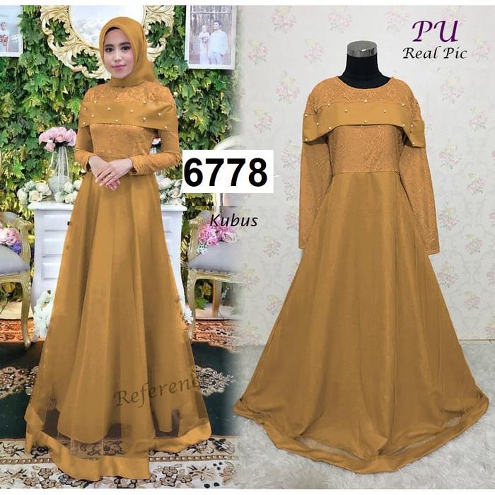 Gamis pesta wanita L XL dress warna kunyit kubus mustard sabrina pearl