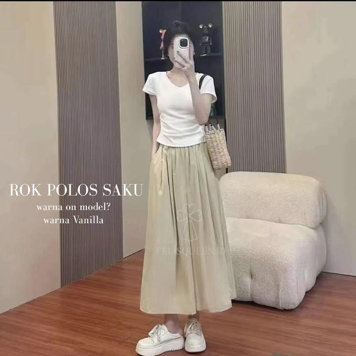 Promo Lebaran ROK POLOS SAKU FLOWY DEWASA PREMIUM JUMBO / ROK POLOS WANITA / ROK BASIC WANITA - HITA