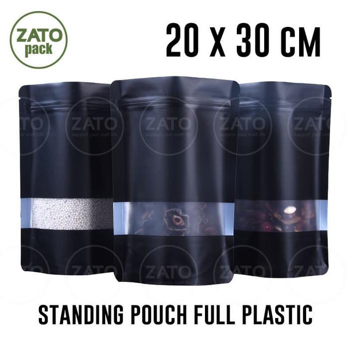 20x30 - 50 pcs BLACK STANDING POUCH FULL PLASTIC - kemasan packaging bungkus standing pouch ZATOPACK