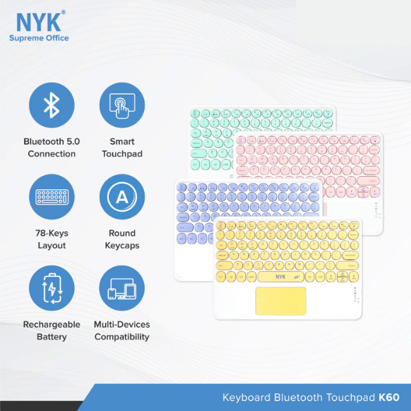 NYK Mini Keyboard K60 Bluetooth dengan Touchpad – Keyboard Wireless Multifungsi