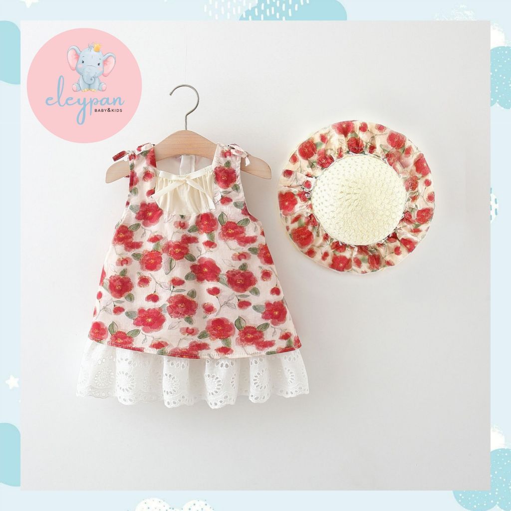 BENA.STORE Outfit Pantai Anak Perempuan 6 bulan - 4 Tahun Bonus Topi Baju Pantai Mini Dress Summer T