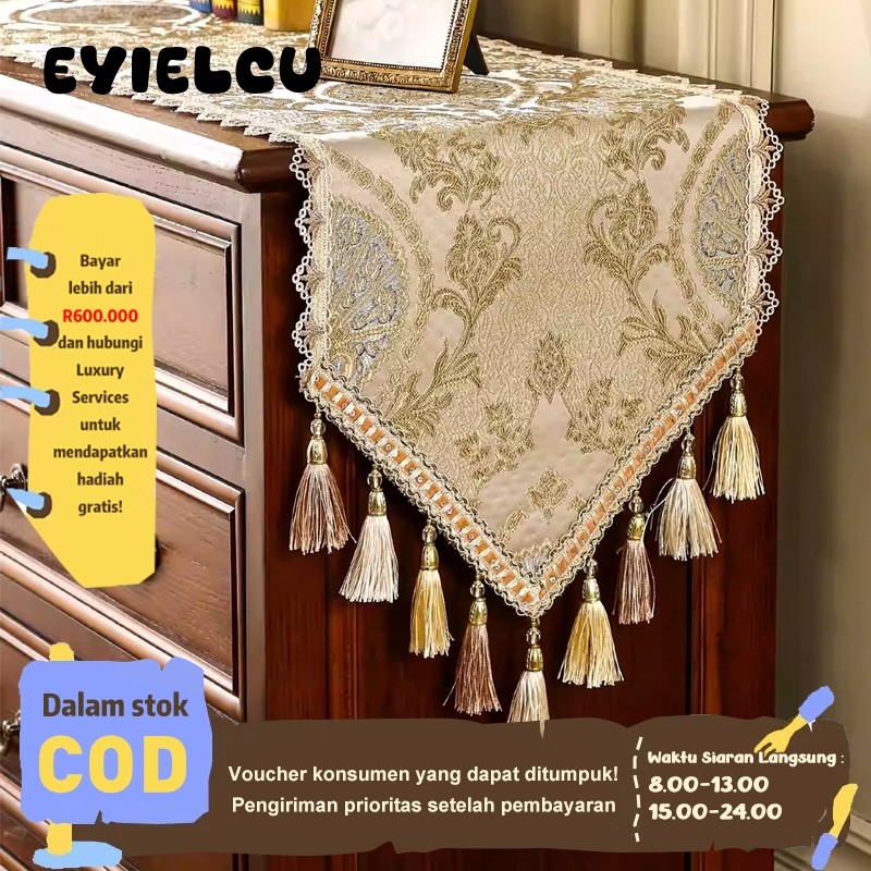 Eyre Bendera Meja Eropa 35x180cm - Kain Taplak Mewah Gaya Amerika & Perancis dengan Renda untuk Deko