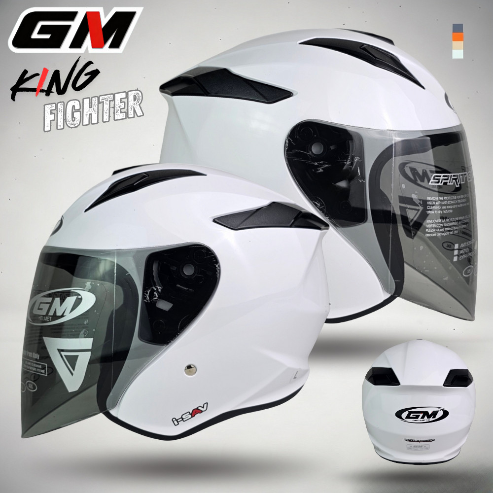 HELM GM KING FIGHTER PUTIH | HELM HALF FACE SNI | WHITE SOLID GLOSSY | 100% ORIGINAL GM