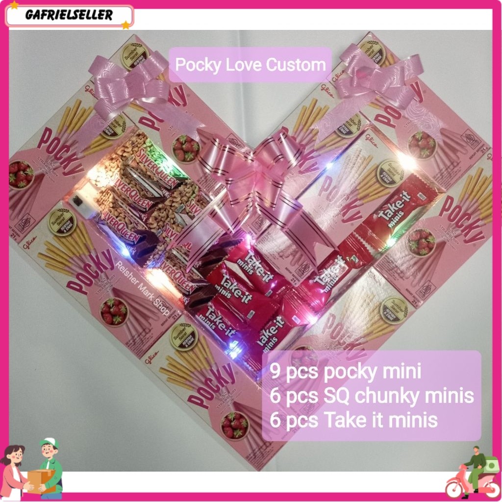 Pocky Love custom (9 pocky mini + mix coklat minis)