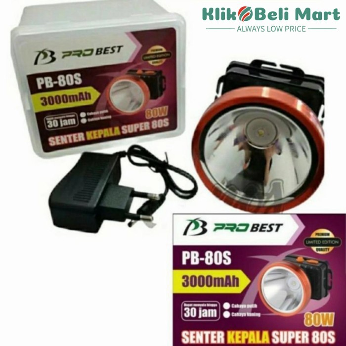 [KBM] Senter Kepala LED 80 Watt Cahaya Putih / Kuning Senter Sorot Probest PB-80S