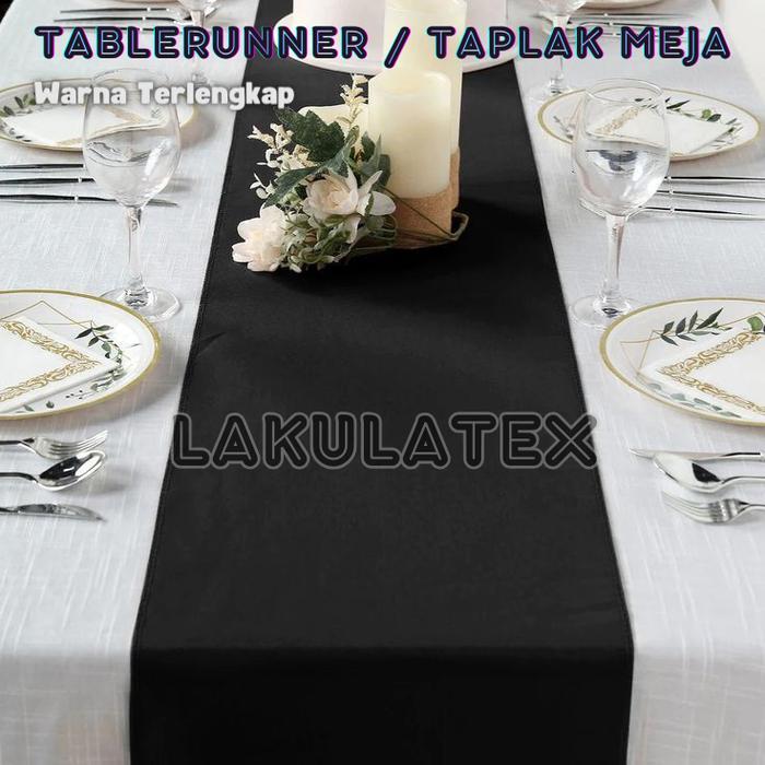 Taplak Meja Table Runner Bahan Suede Premium Polos Warna Hitam Black Bisa Custom Ukuran - 120x35