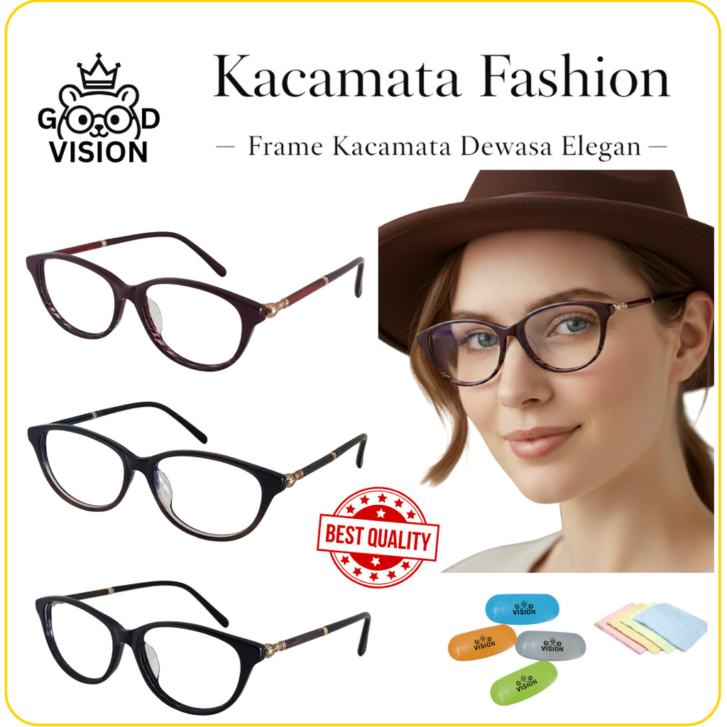 Kacamata Fashion Cat Eye LV-2106 - Bisa Request Lensa Anti Radiasi, Minus Tinggi, Gratis Box & Lap