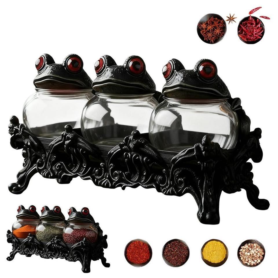 Handcrafted Witchy Frog Apothecary Spice Jars Clear Seasoning Jars 3pcs Frog Spice Jar Set Spice Con