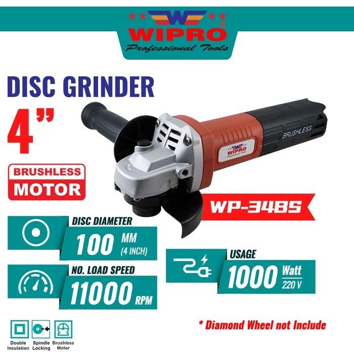 Wipro  Mesin Gerinda Tangan / Disc Grinder WP-34BS (Brushless)  4"