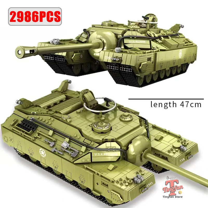 Military Series T28 Super Heavy Tank Buig Blocks Set WW2 Armored Tank Weapons Solers Bricks Adults T