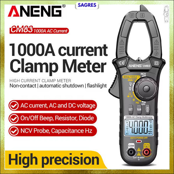 ANENG Clamp Meter Digital Multimeter Multitester LCD Flashlight 1000A - CM83