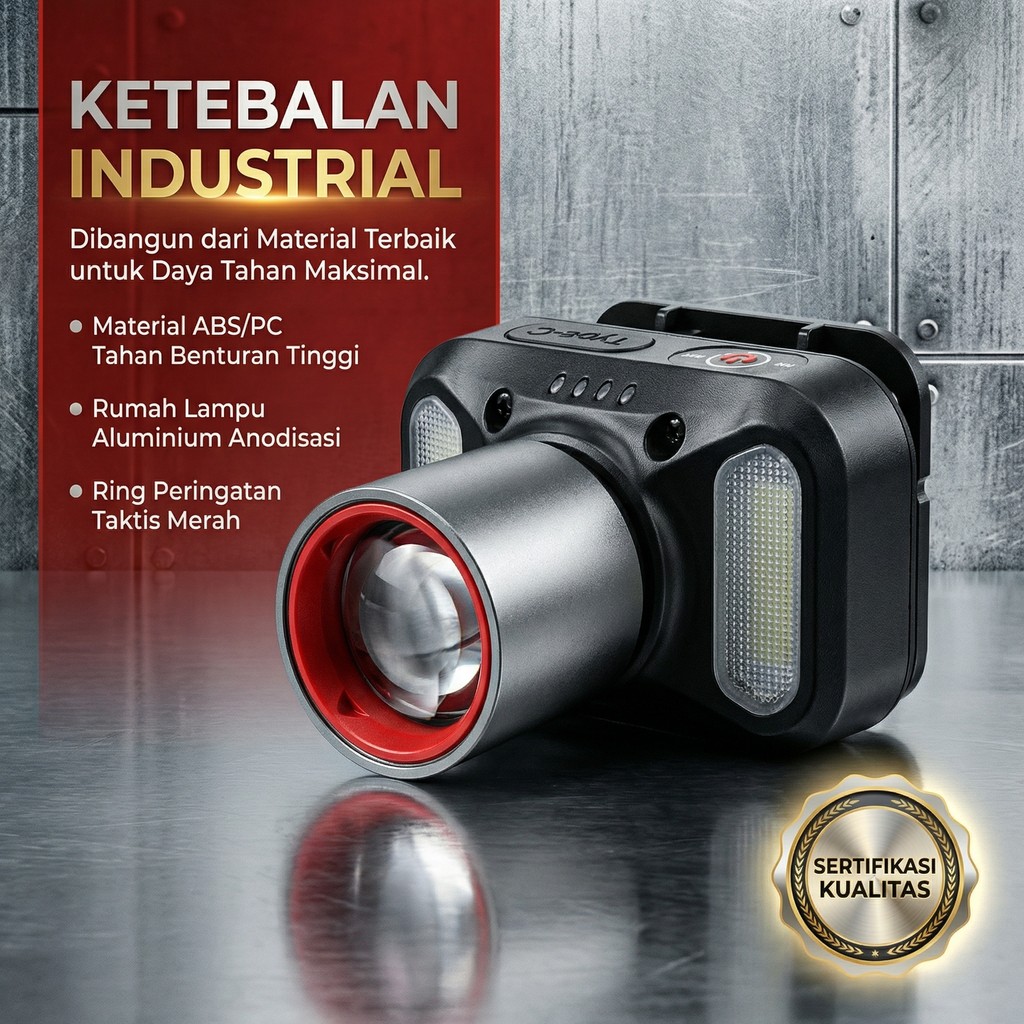 Senter Kepala Super Terang Anti Air Senter Kepala Zoom 100Watt Tahan 300 Jam Super LED Baterai Lithi