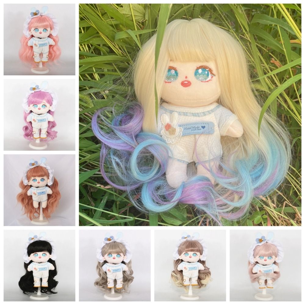 Graent Color 20cm Cotton Doll Wig Sweet Colorful Plush Doll Long Curly Hair Wig Handcraft Pink 20cm 