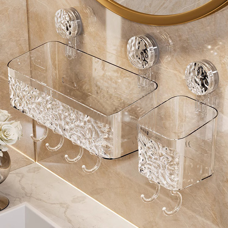 Shower Suction Cup Shelf Basket Light Glacier Pattern One Second tallation bathroom Organizer Storag