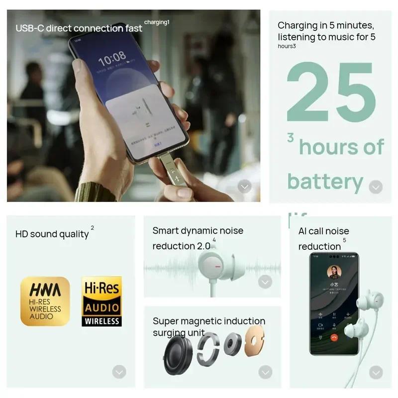 Original Huawei FreeLace Pro 2 wireless Bluetooth earphones with long battery life and noise reducti