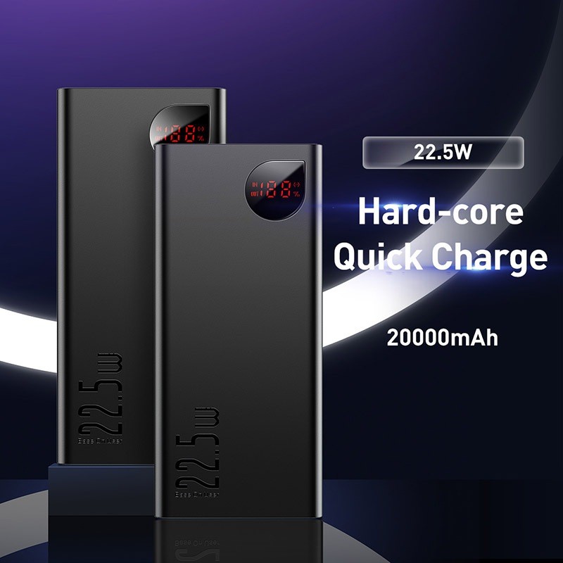 promo terbaru baseus powerbank adaman 22.5w 10000 mah / 20000 mah metal digital display free cable