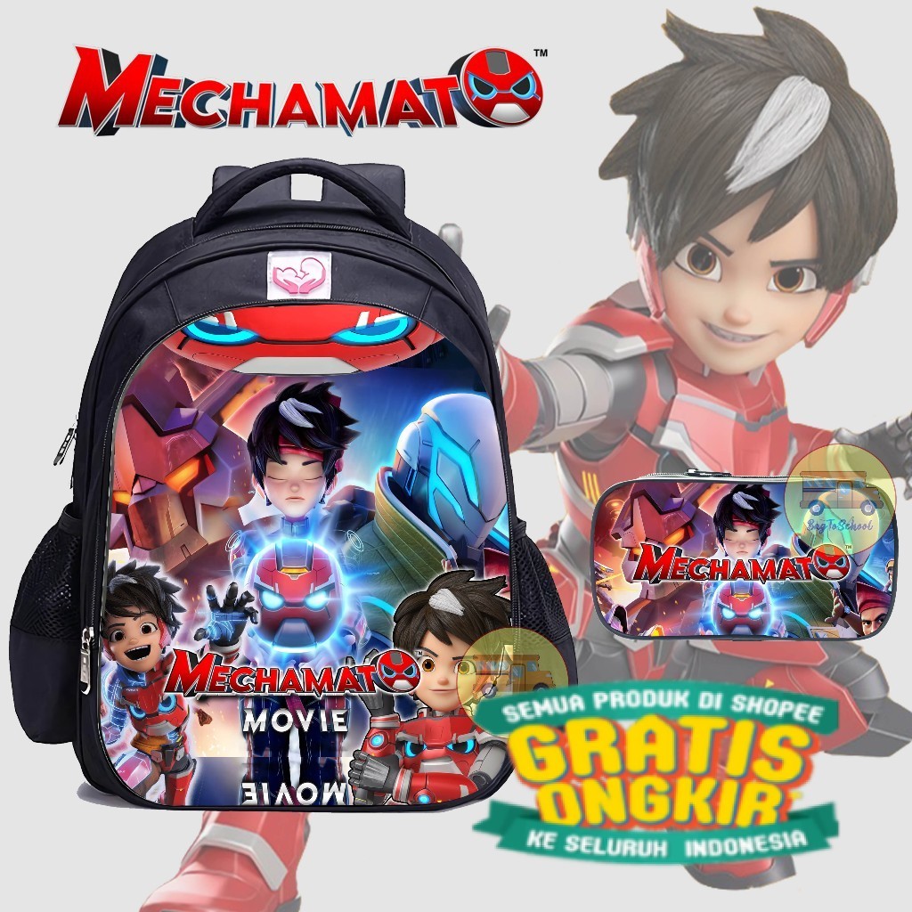 Tas Anak Laki-Laki Ransel Sekolah TK/SD Bonus kotak pensil Karakter Mechamato baru/ keren cool