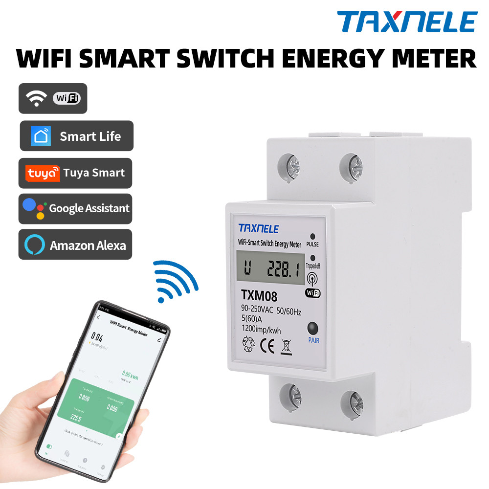 60A WIFI Smart Swit TUYA Energy Meter Kwh Metering Circuit Breaker Timer with over voltage current L