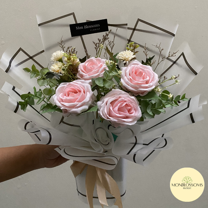 Monblossoms | 4 Stems Roses Artificial Flowers| Buket Bunga | Bouquet Bunga | Buket Bunga Artificial