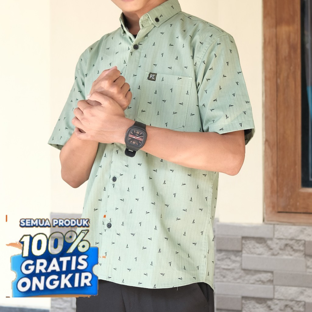 KENZPREMIUM - Kemeja Printing Motif Lengan Pendek Pria Hem Casual Baju Atasan Katun Distro- pakaian 