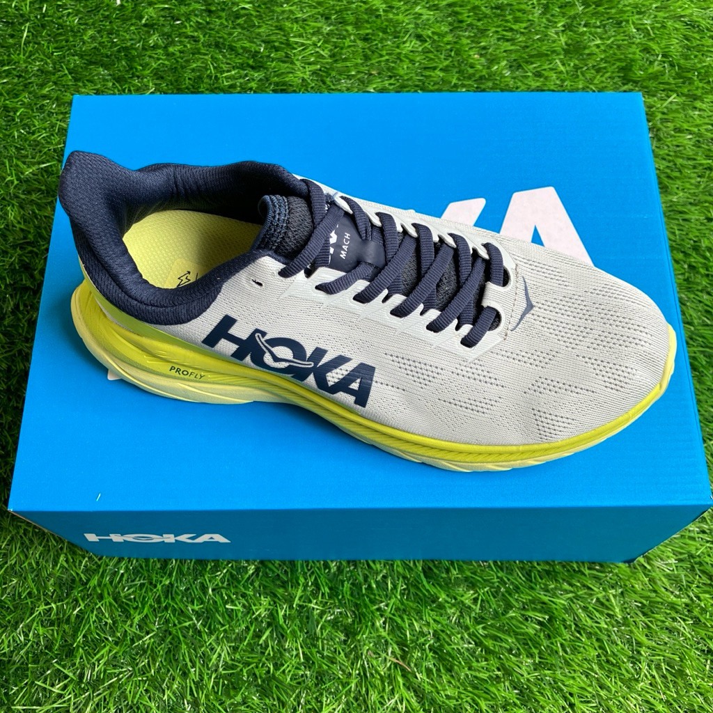 HOKA One One Mach 4 Blue Flower Citrus Running Shoes ukuran 41 - 45