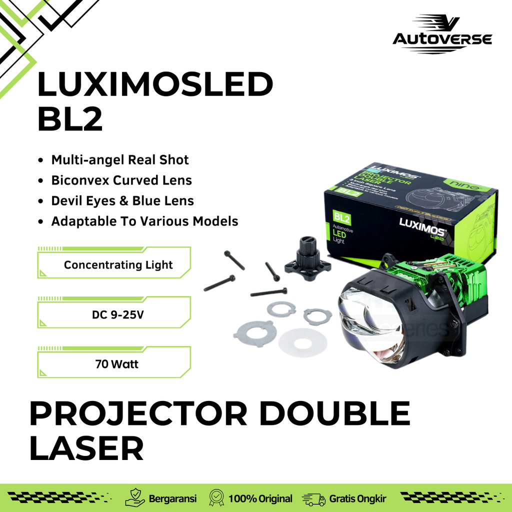 (1PCS) Lampu Biled Double Laser 70W 3 Inch Projector Super Terang Putih Devil Eye BL2 NINE LUXIMOS