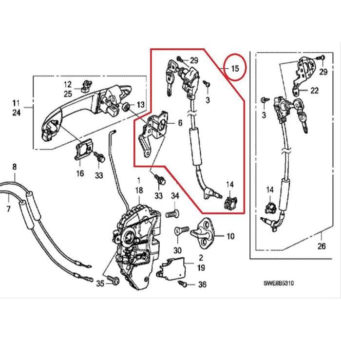 Silinder Kunci Pintu Depan Kanan CRV gen 3 2007 2008 2009 2010 2011 2012 Original PASS