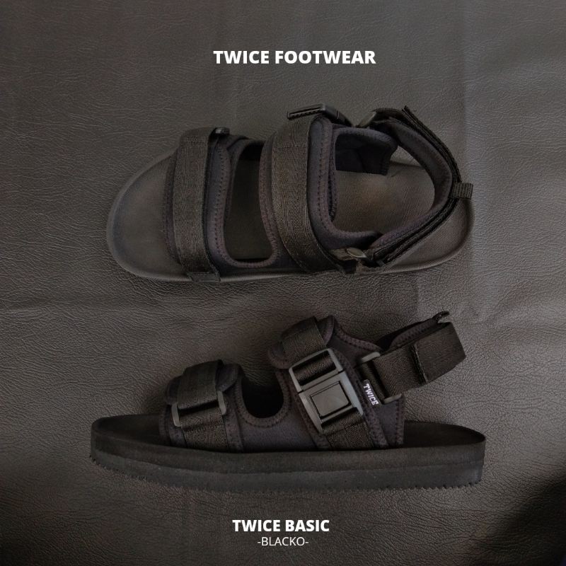 Custom TradeMark | TWICE BASIC BLACKO | Sandal Casual | Sandal Traveling | Sandal Unisex | Sandal Gu