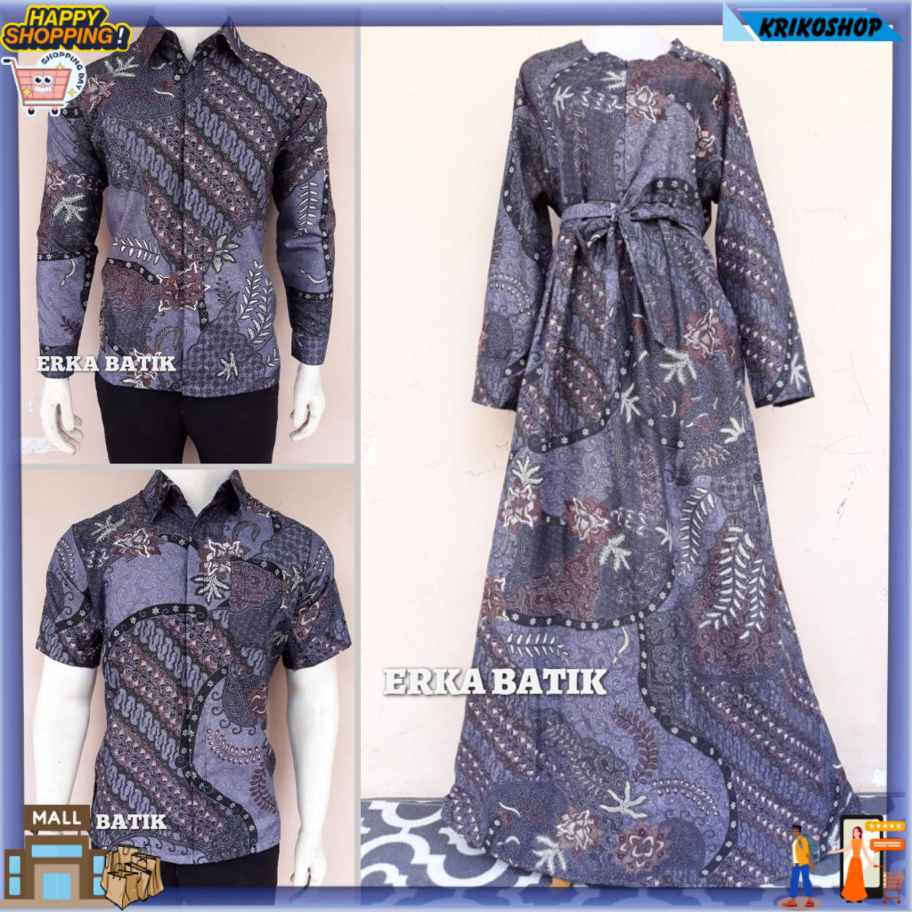 Couple Kemeja Batik Gamis Warna Lilac