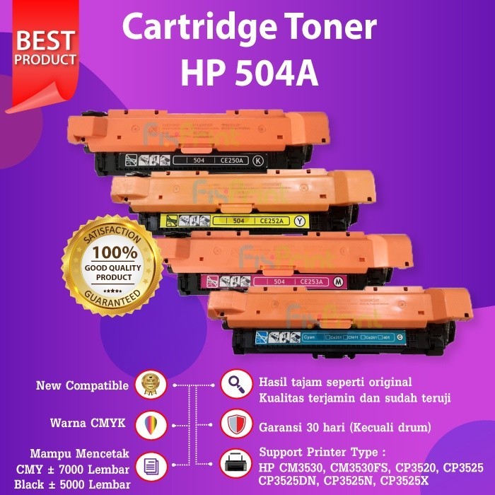 FixPrint Toner Cartridge Compatible CE250A CE251A CE252A CE253A 504A- CP3525