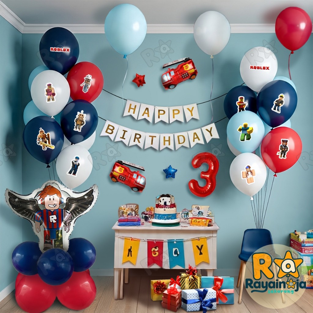 (LUVIES) Rayain Aja -  Set Dekorasi balon Tema Roblox / Ultah tema Roblox Game Sayap Pemadam / Ulang