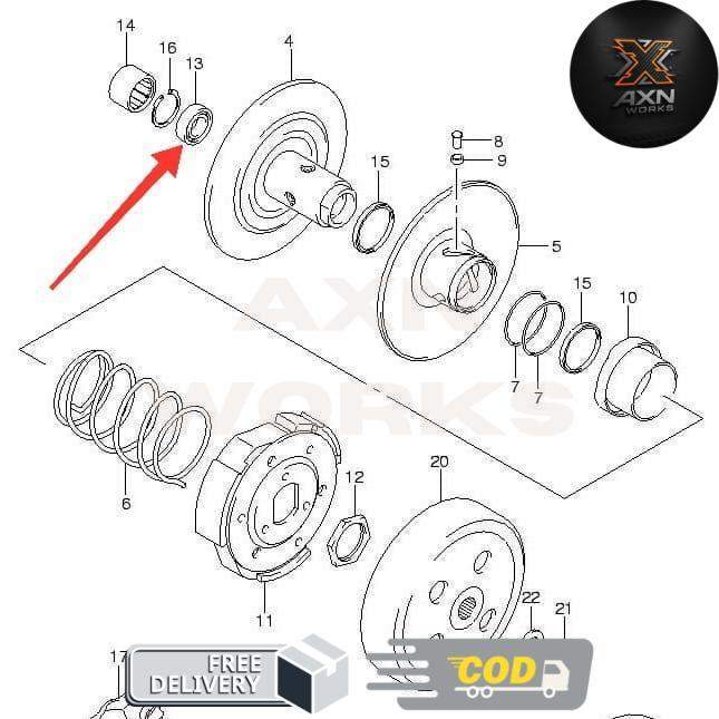 AXN- 09262-15035-000 Bearing Shaft As Drive Luar Pulley CVT Suzuki Skywave 125 Original