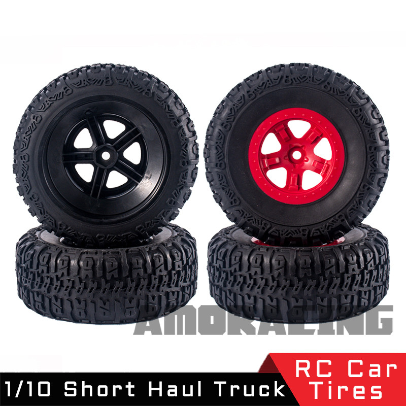 4PCS 1/10 RC Remote Control Off-Road Model Car Short stance Truck Tires Wheels 118mm X 46mm Adapter 