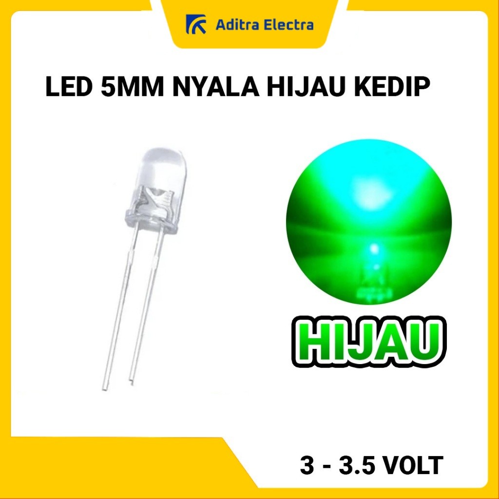 Lampu Led 5mm Nyala Kedip Hijau - 1 Warna