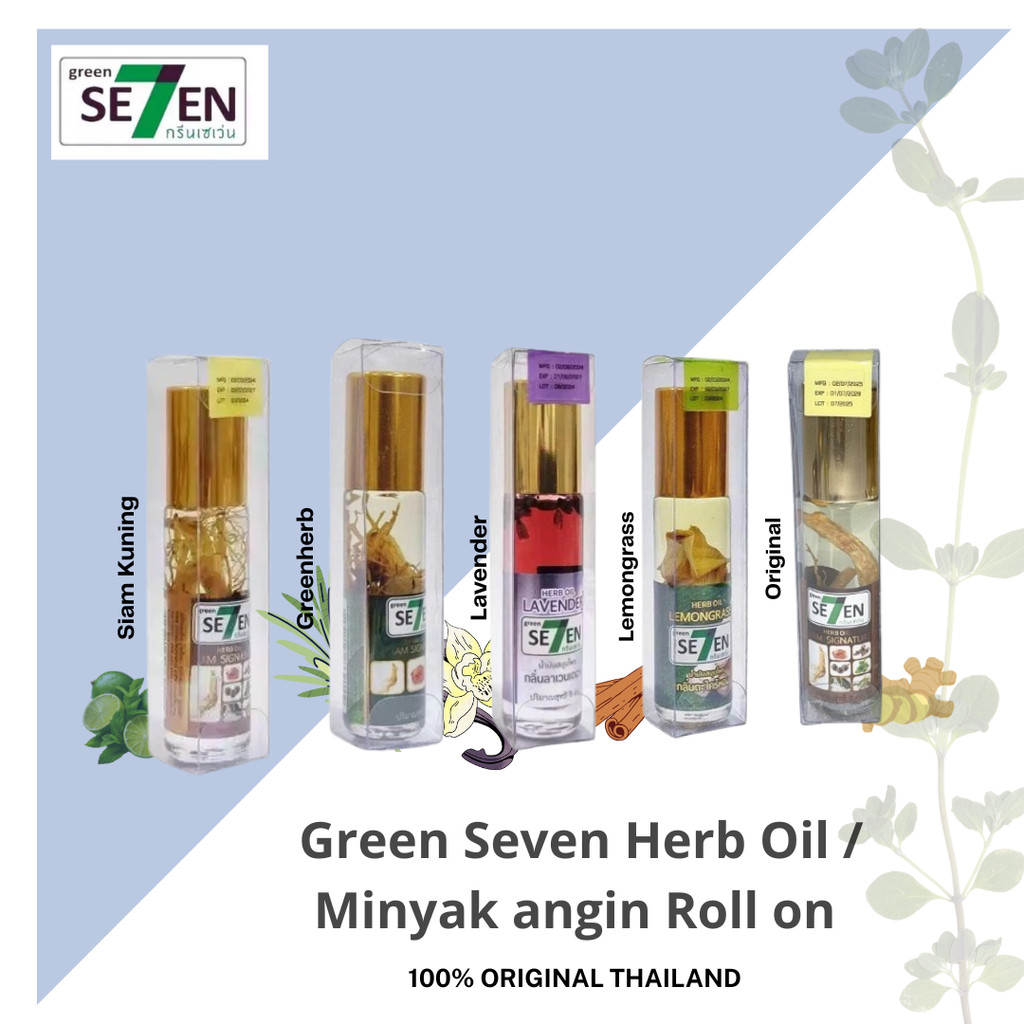 GREEN SE7EN SEVEN OIL ROLL ON OIL 8cc / MINYAK ANGIN THAILAND ORIGINAL / MINYAK PIJET