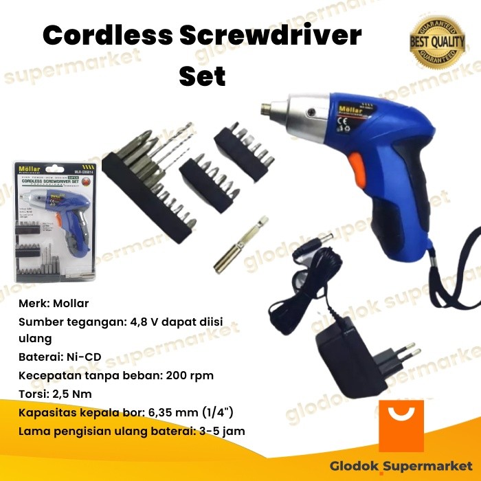 Mesin Bor Cordless Screwdriver Obeng Baterai Mollar CDS014