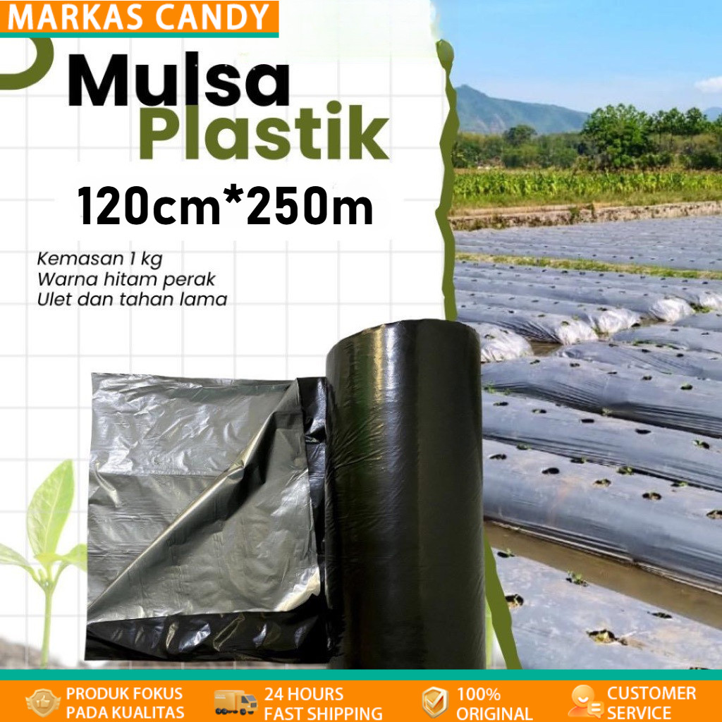 Per Roll Mulsa Hitam Perak Lebar 60cm-120cm/Mulsa Hitam Perak 1 Roll Panjang 250meter/Mulsa Hitam Pe