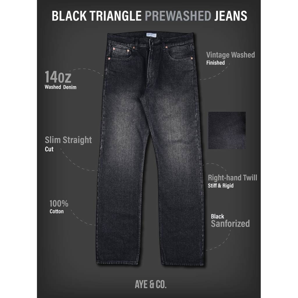 AYE & CO - Black Triangle Prewashed Jeans