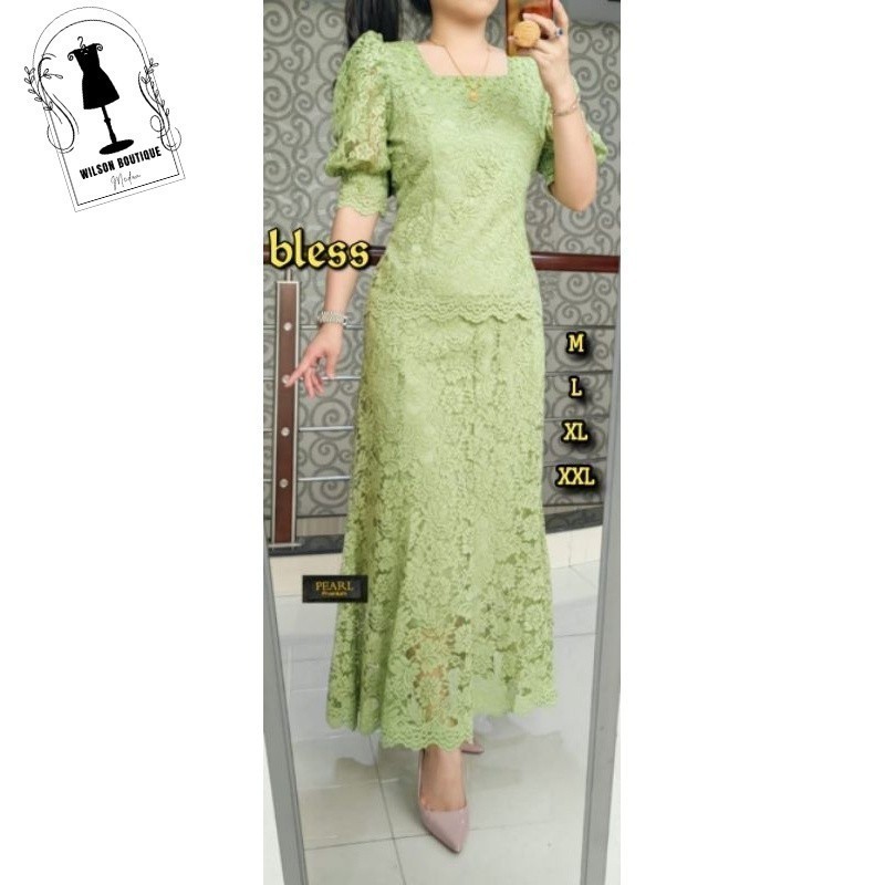 Stelan Set Baju Brokat Kebaya Wanita Rok Panjang Lengan Balon