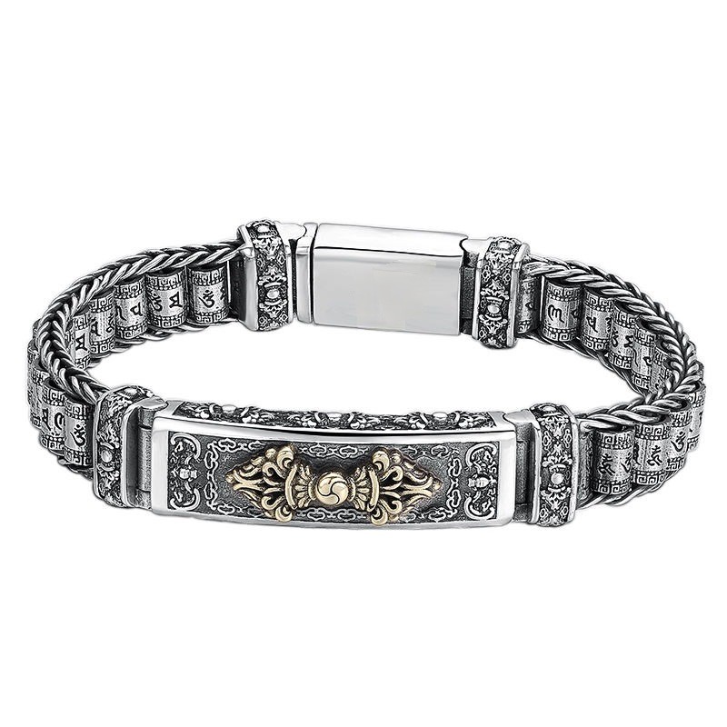 Gelang Lulutong Sisik Naga, Gelang Vintage Perak Vajra, Ornamen Perak Kepala Naga Ganda