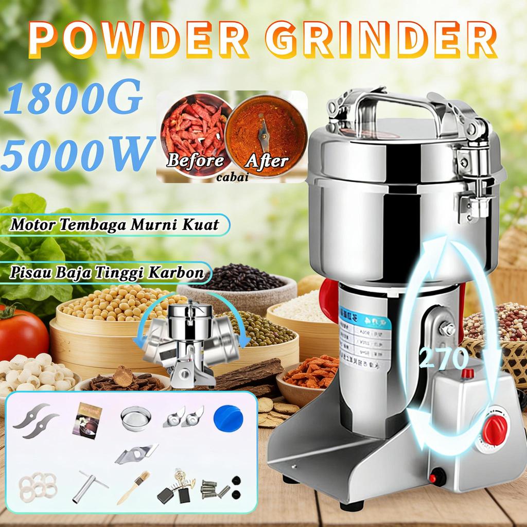 Mesin Giling Tepung Elektrik 1800g Penggiling Biji-bijian Kecepatan Tinggi Stainless Steel Penggilin