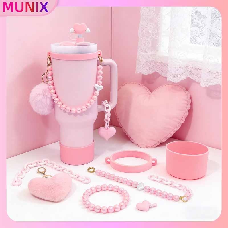 Set Aksesoris Gelas Cinta Dopamin, Set Hiasan Gelas Cinta Bulu Lucu, Cocok untuk Gelas Termos 30/40o