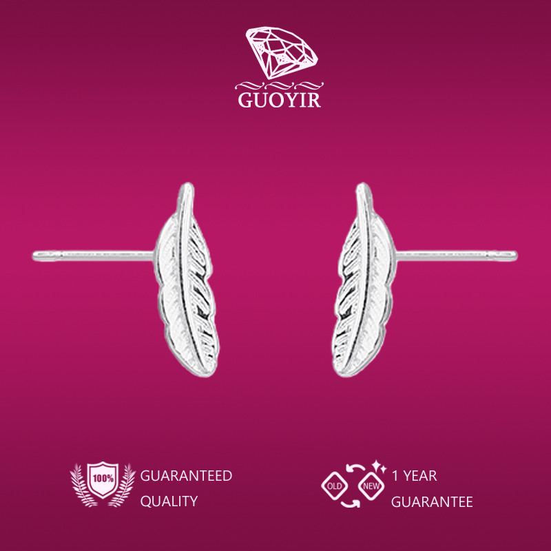 GUOYIR Anting Tusuk Bulu Daun Mode Elegan - Anting Wanita
