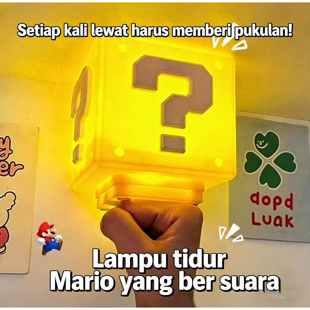Lampu Tidur Super Mario Bentuk Bata Bisa Menyala LED dan Bersuara Karakter Game Populer Mainan Anak 