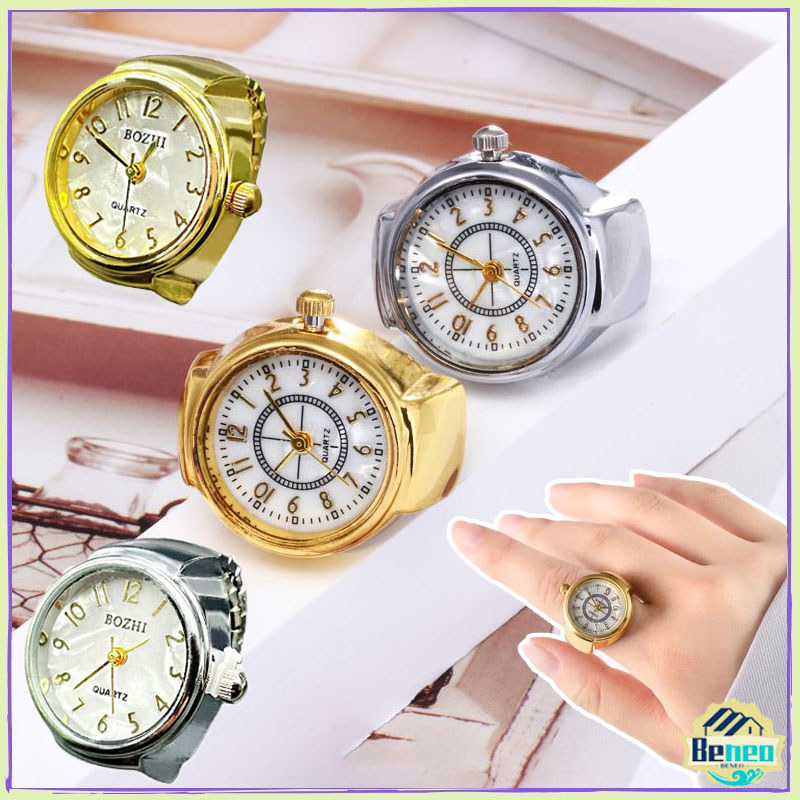 Jam Tangan Jari Cincin Digital Emas Impor Retro Mini Mini Dial Kecil Tali Baja Emas Cincin Pria Dan 