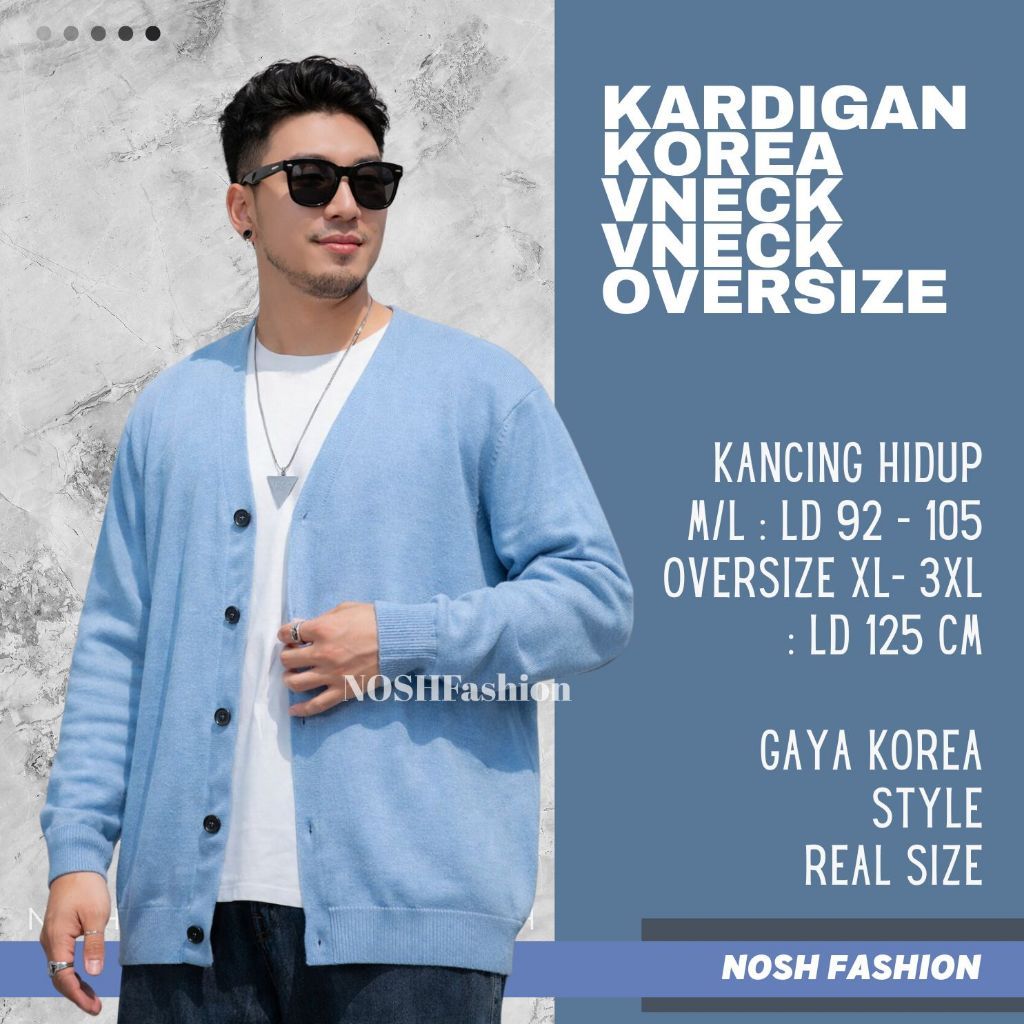 PROMO Cardigan pria korea rajut jumbo Big Size / Cardigan Rajut V Neck Pria Big Size Jumbo NOSH
