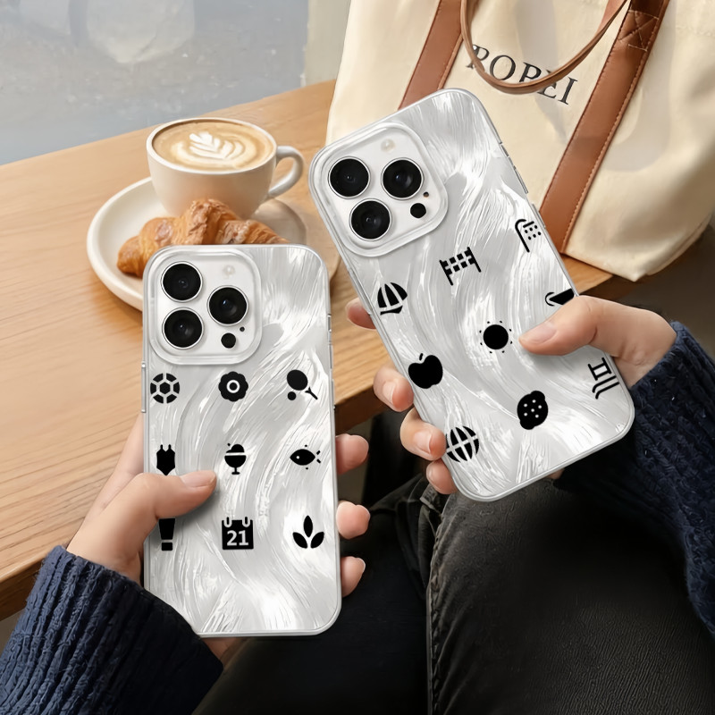 Compatible with OPPO A15/A16/A17/A92/Reno 8 4G phone cases.Simple black and white couple icon design